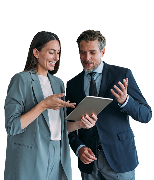 Business persons looking at a tablett